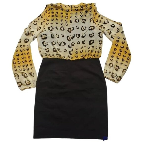 Nicole Miller Women's Leopard Print Top Black Bottom Cold Shoulder Dress Size 8 - Picture 3 of 13